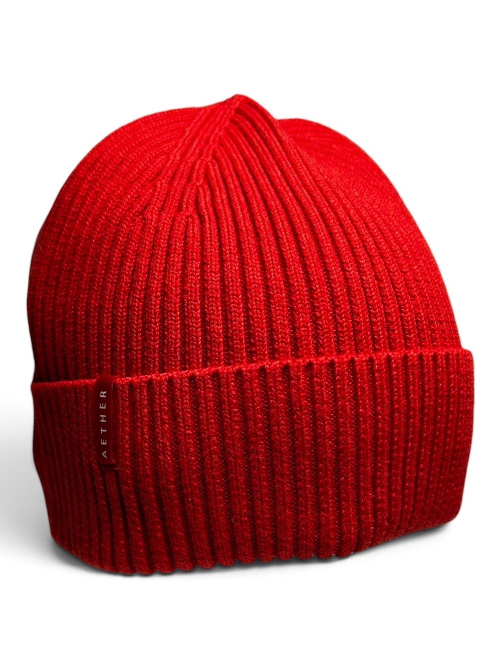 Aether Apparel Red Ribbed Knit Foldover Cuffed Beanie Hat One Size Cotton Blend